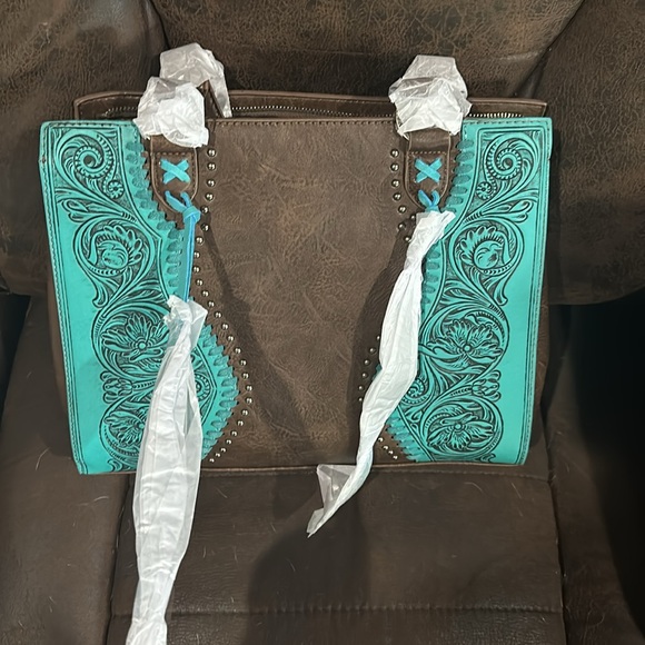 Trinity Ranch Vintage Floral Tooled Leather Conceal Carry Bag NWT - Picture 1 of 6